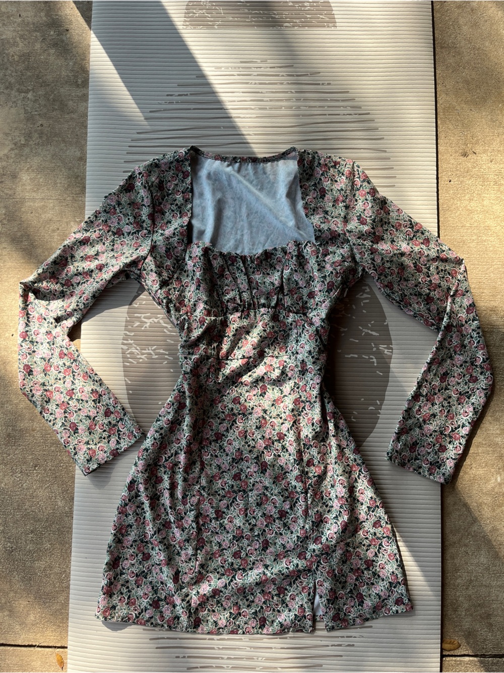 Floral Square-Neck Long-Sleeve Mini Dress